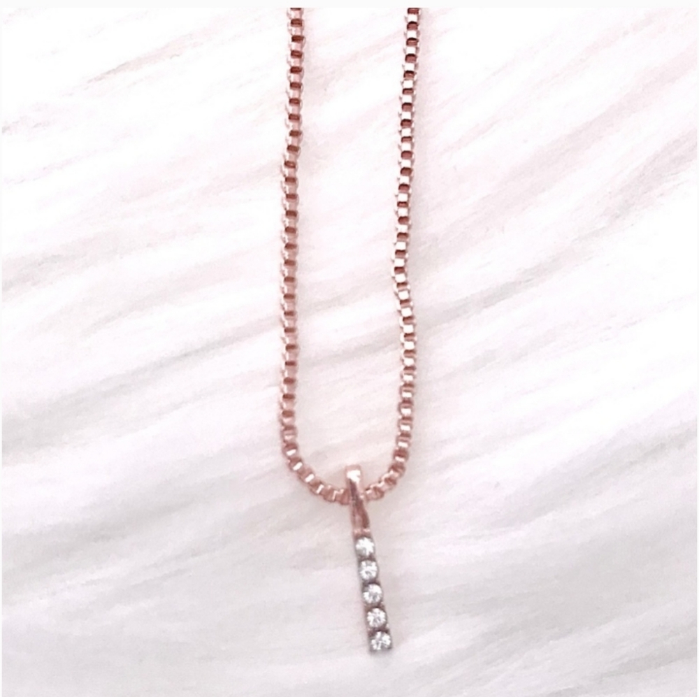Rose Gold Rhinestone Bar Delicate Necklace